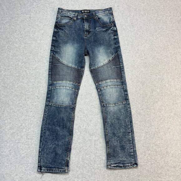Encrypted Moto Jeans Youth Size 18 Blue Medium Wash Mid Rise Streetwear Straight - Picture 1 of 9